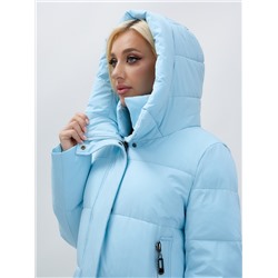Куртка зимняя женская с капюшоном удлиненная стеганная голубого цвета 9629Gl