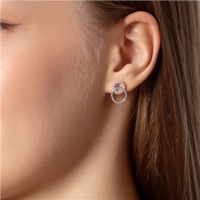 Серьги с фианитом родированные серебро 925*