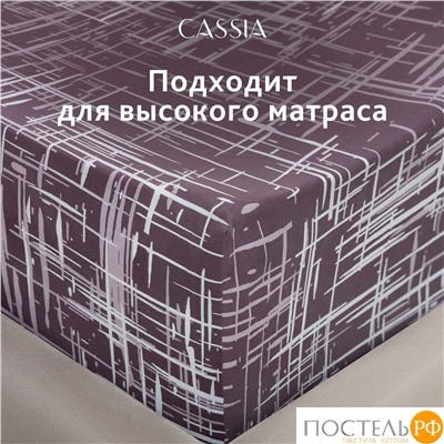 CASSIA АДЭМ Простыня на резинке 180х200+30, 1 пр., хл./сатин белый/коричневый