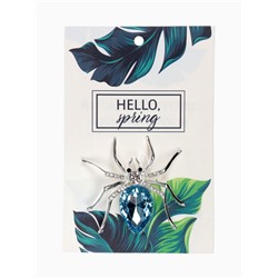 Брошь «Паук», цвет бело-синий в серебре