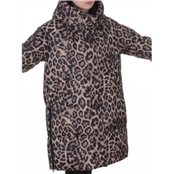 8892 BROWN/LEOPARD Куртка зимняя женская оверсайз с вшитой жилеткой (200 гр. холлофайбер)