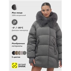 Куртка зимняя женская с мехом и капюшоном тренд темно-серого цвета 7658TC