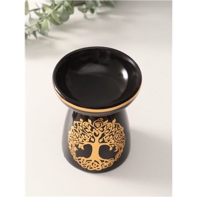 Аромалампа для эфирных масел «Древо жизни», керамика, чёрная с золотом, 9.3×9.3×11.8 см