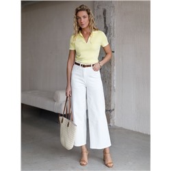 Джемпер с воротником-поло с коротким рукавом тонкой вязки из вискозы