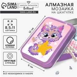 Алмазная вышивка на шкатулке «Котёнок со звездой», 8,5 х 11 см. Набор для творчества