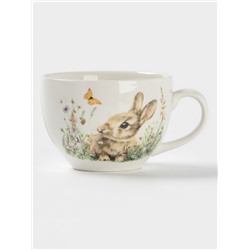 Чайная пара Доляна «Зайка», 2 предмета: чашка 250 мл, блюдце d=15 см, фарфор, белая