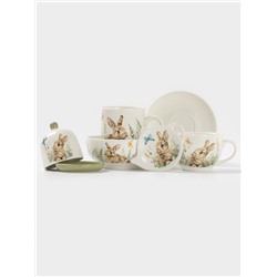 Чайная пара Доляна «Зайка», 2 предмета: чашка 250 мл, блюдце d=15 см, фарфор, белая