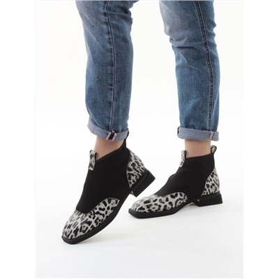 01-B44B-81H WHITE/LEOPARD Ботинки демисезонные женские (натуральная кожа, текстиль, байка)