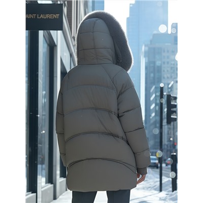 Куртка зимняя женская с мехом и капюшоном тренд коричневого цвета 7737K