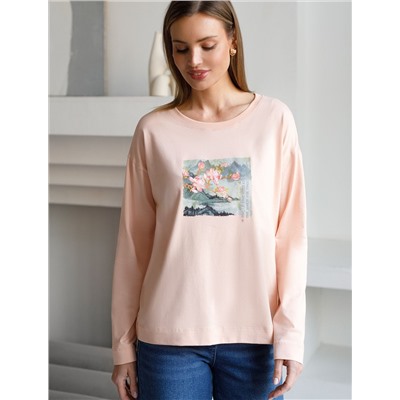 Лонгслив с принтом из премиального хлопка с эластаном