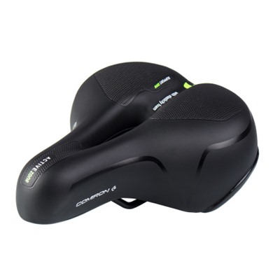 Седло велосипедное комфортное COMIRON BERN N669A 255x210, Технологии: ED, Эластомер, Верх: PU с пресс. принтом, Цвет: Чёрный+Желтый/ АКЦИЯ /уп 20/