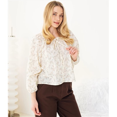 Блуза #КТ197 (1)-2, пудровый, кремовый
