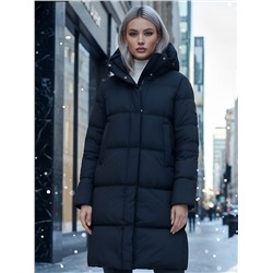 Пальто зимнее утепленное с капюшоном женское черного цвета 7618Ch
