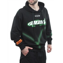 2652 BLACK/GREEN Толстовка мужская (75% хлопок, 20% полиэстер, 5% спандекс)