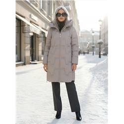 Пальто зимнее утепленное с капюшоном женское светло-коричневого цвета 7638SK