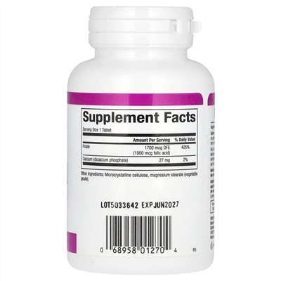 Natural Factors, фолиевая кислота, 1000 мкг, 90 таблеток
