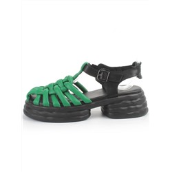 08-PEAG48-2 BLACK/GREEN Босоножки женские (натуральная кожа)