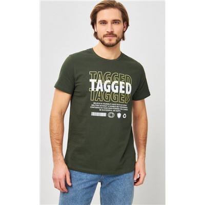 Футболка мужская с принтом P411-06-847 хаки