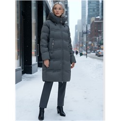 Пальто зимнее утепленное с капюшоном женское темно-зеленого цвета 7779TZ