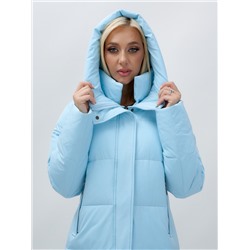 Куртка зимняя женская с капюшоном удлиненная стеганная голубого цвета 9629Gl