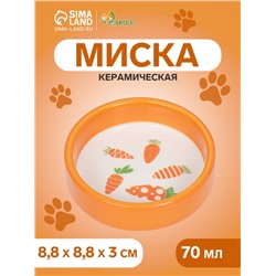 Миска керамическая с морковками, 70 мл,  8,8 х 8,8 х 3 см, оранжевая