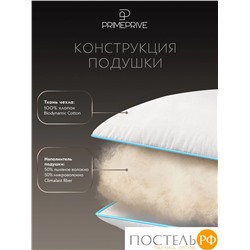 PRIME PRIVE LINEN Подушка 50х70,1пр.,хл.BIODYNAMIC COTTON/лен.вол./микровол.CLIMALAST, 1000 г/м2
