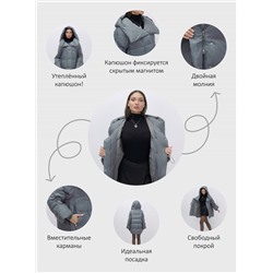 Куртка зимняя женская с большим капюшоном модная темно-серого цвета 7739TC