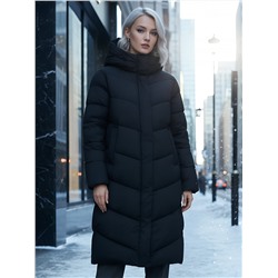Пальто зимнее утепленное с капюшоном женское черного цвета 7623Ch