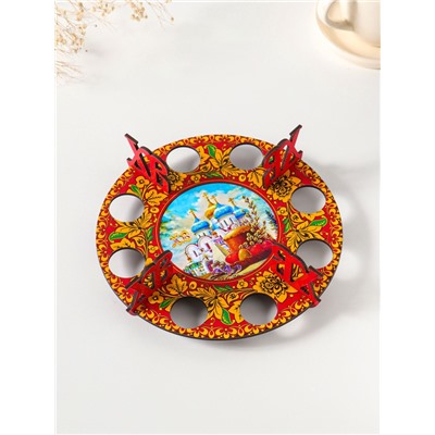 Подставка для 8 яиц «Хохлома», под кулич, d=20 см