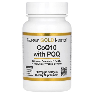 California Gold Nutrition, коэнзим Q10 с пирролохинолинхиноном (PQQ), 100 мг, 60 растительных капсул