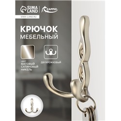 Крючок мебельный CAPPIO PIGTAIL, двухрожковый, цвет матовый сатиновый никель