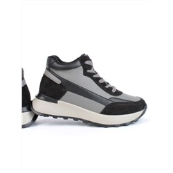 05-810-1 BLACK GRAY Кроссовки женские демисезонные (натуральная кожа , натуральная замша, натуральная байка)