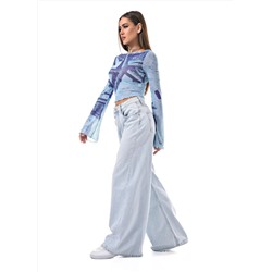 Женские джинсы широкие с потёртостями CRACPOT