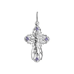 Крест с фианитом родированный серебро 925*