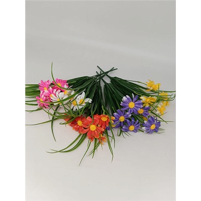 Цветы искусственные декоративные Ромашки с осокой (6 веток) 35 см пластик