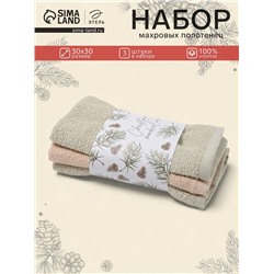 Полотенца махровые «Этель» Wonderland, 30×30 см - 3 шт., 340 г/м², 100% хлопок