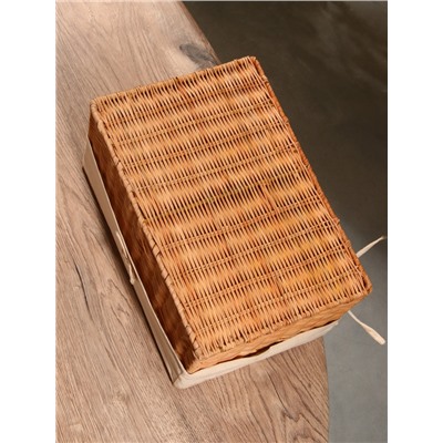 Корзинка прямоугольная с крышкой и тканевым подкладом, 33×22×15 см, ротанг