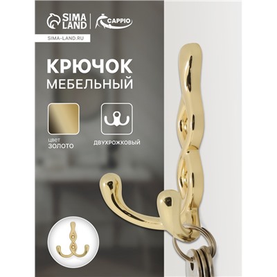 Крючок мебельный CAPPIO PIGTAIL, двухрожковый, цвет золото