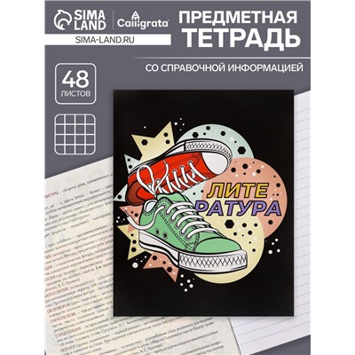Тетрадь предметная 48 листов в линейку Calligrata, «Кеды.Литература», картонная обложка