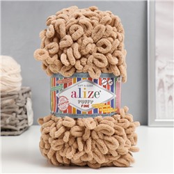 Плюшевая пряжа для вязания руками ALIZE, Puffy fine, 100% микрополиэстер, 14.5 м/100 г, (415 песочный)