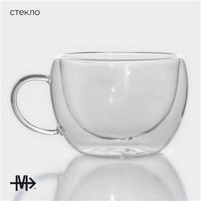 Кружка с двойными стенками Magistro «Лиди. Дуо», 200 мл, 12×9.5×6.5 см, стекло, прозрачная