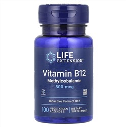 Life Extension, витамин B12, метилкобаламин, 500 мкг, 100 вегетарианских пастилок