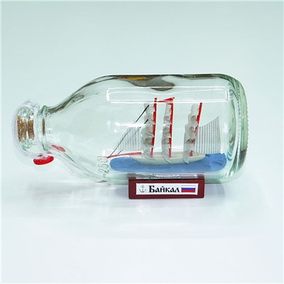 Парусник в бутылке Байкал (стекло, дерево) 250ml  14*6*8 см