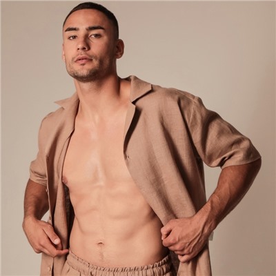 Костюм мужской домашний (рубашка с коротким рукавом и шорты) SL HOME, размер L, кофейная