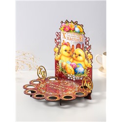 Подставка для кулича и 9 яиц «Цыплята», красная, 26.5×22×25 см, под кулич: 15.5 см