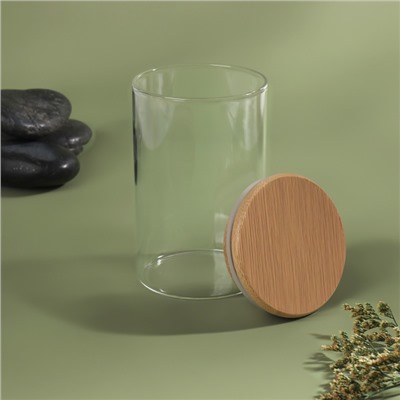 Органайзер для хранения ватных палочек «BAMBOO», с крышкой, d=6,5×10 см, в картонной коробке, прозрачный/коричневый
