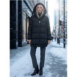 Куртка женская зимняя на резинке большого размера черного цвета 7619Ch