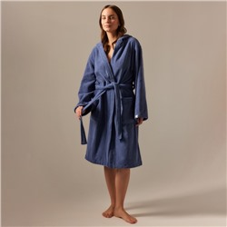 Халат махровый с капюшоном женский SL HOME: Basic «Ривьера», хлопок 100%, синий