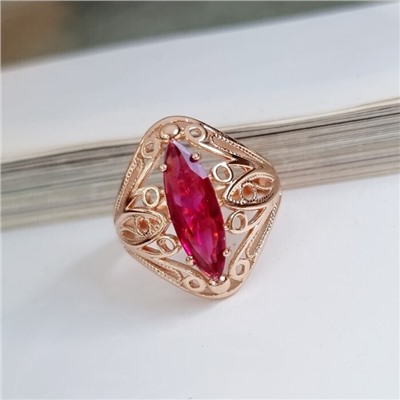 Кольцо 18 р с крупным камнем ювелирная бижутерия коллекция  "Дубай" покрытие: позолота, вставка: фианит, цвет: малиновый, арт.314.521-18