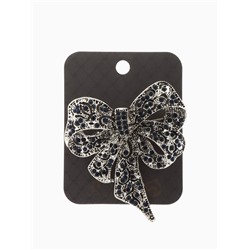 Брошь «Бант» узорчатый, цвет бело-синий в чернёном серебре МИКС